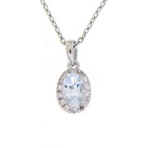 Halo Diamond Aquamarine Oval Gemstone Pendant